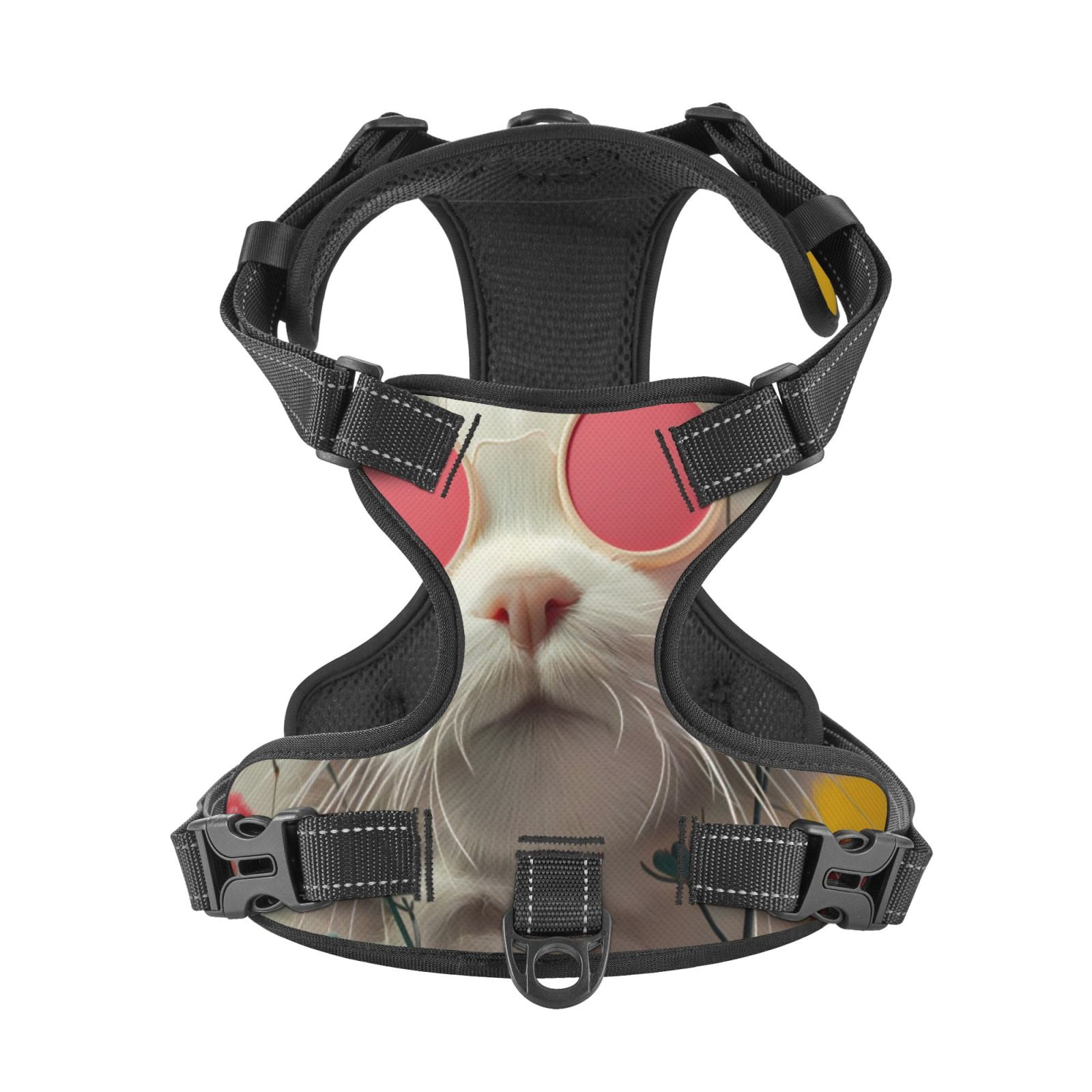 Picia Floral Sunglasses Cat Art No-Pull Dog Harness Reflective Front Clip Vest with Handle,Step-in Air Dog Harness,Adjustable 2 Metal Rings 4 Buckles,Easy to Put on & Take Off Large