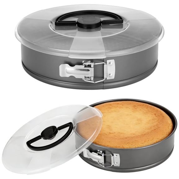 2 Pcs Non-Stick Round Springform Cake Pan with Lid, 10.2 inch Cheesecake Pan Set, Lidded Bakeware with Latches and Random Handle Colors, Carbon Steel for Home Baking