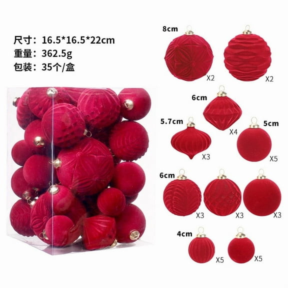 PuSpu Home Decoration 35-Pack Flocked Christmas Balls Boutique Decorative Ornaments For Christmas Tree Holiday Products