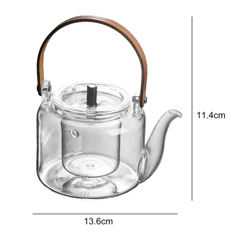 DOPUDO 1250ml/ 42oz Glass Stovetop Teapot for Loose Tea Leaves, Glass Tea Kettle with Removable Infuser, Heat Resistant Wood Handle for Blooming