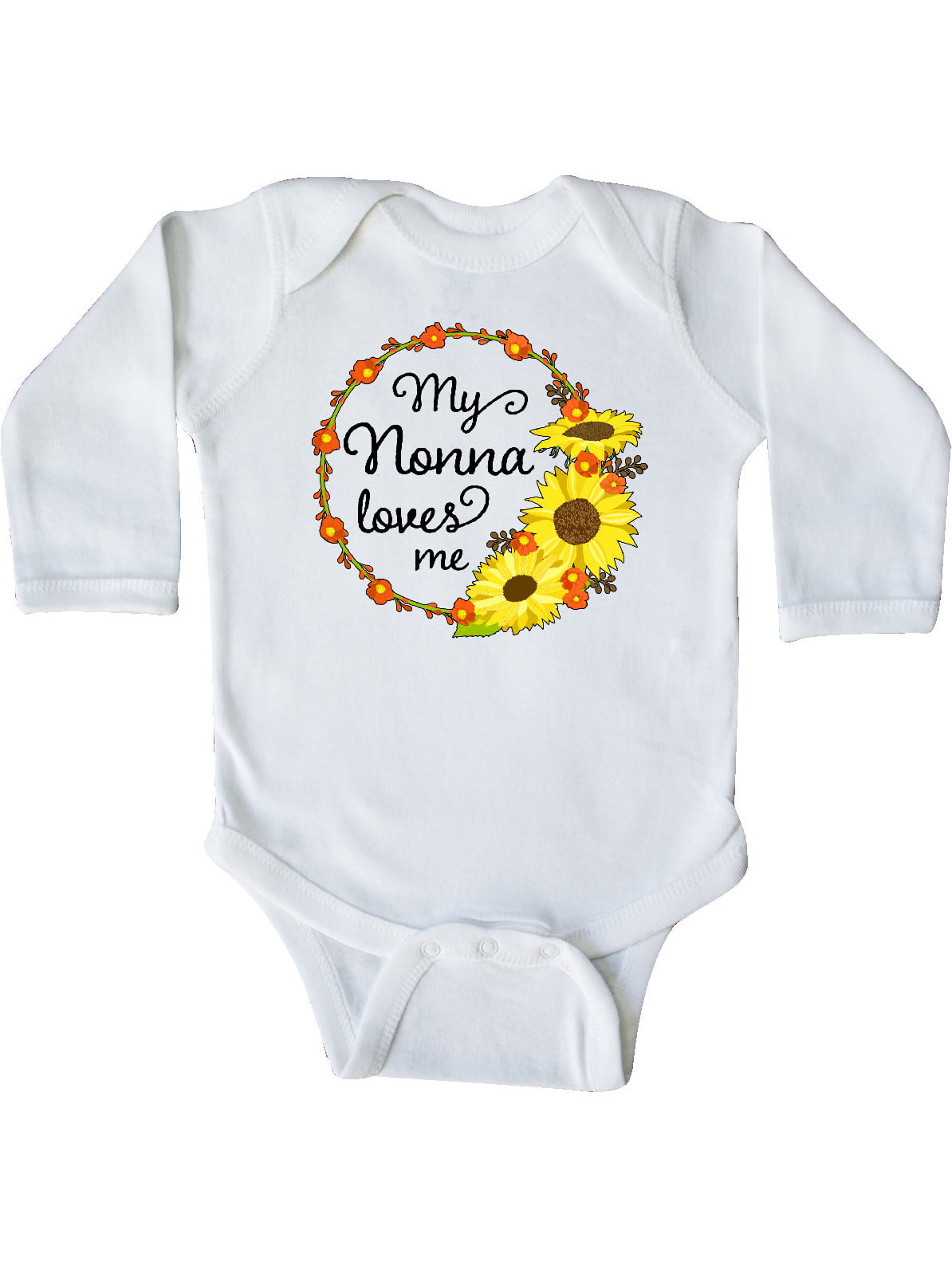 inktastic My Nonna Loves Me with Sunflower Wreath Long Sleeve Creeper