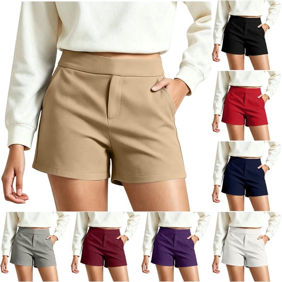 Women's Chino Shorts Pull On High Waisted Inseam Soft Stretch Solid Color Summer Casual Shorts with Pockets Khaki XL(XL)