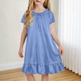 thumbnail image 2 of THDHVS Girls Summer Dress,Girls Solid Puff Short Sleeve Ruffle Hem Dress Round Neck Casual Sleepwear Summer,Dresses for Girls 4-5 Years, 2 of 10