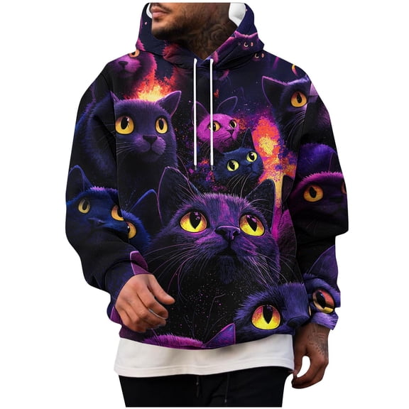 Men's 3D Printed Hoodie Big & Tall Casual Long Sleeve Graphic Sweatshirt Trendy Novel Pattern Pullover Streetwear,XXXXL,Purple