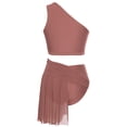 thumbnail image 2 of TiaoBug Women Lyrical Contemporary Dance Outfit One Shoulder Shiny Crop Top Flowy Tulle Skirt Dusty Pink S, 2 of 7