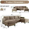 thumbnail image 2 of AENKYO U-Shaped Sectional Sofa Couch with 2 Ottomans, Convertible 4-Seat Living Room Furniture with Removable Cushions, Brown, 2 of 9