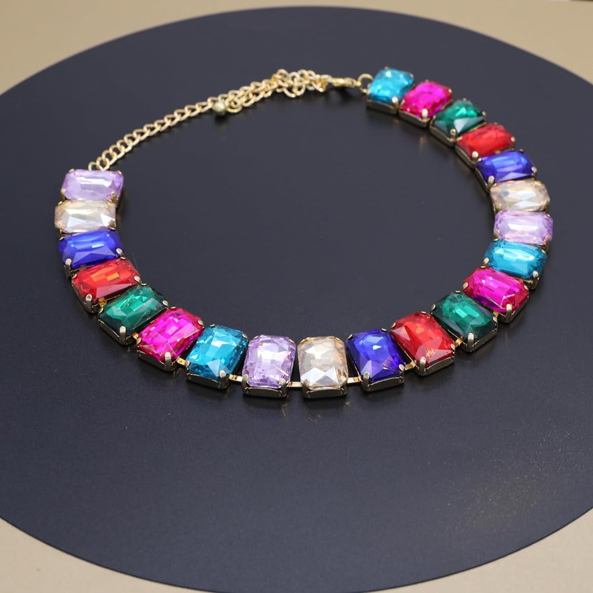 Rhinestone Gemstone Choker Collar Necklace for Women Sparkly