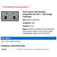 thumbnail image 2 of Front License Plate Bracket - Compatible with 2015 - 2023 Dodge Challenger 2016 2017 2018 2019 2020 2021 2022, 2 of 2
