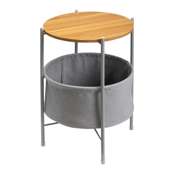 Mesa auxiliar redonda pequeña BLESIY con espacio de almacenamiento Gris claro
