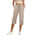 thumbnail image 2 of Capri Pants for Women 2025 Summer Elastic Waist Breathable Lightweight Linen Capris with Pockets Womens Cropped Pants, 2 of 5