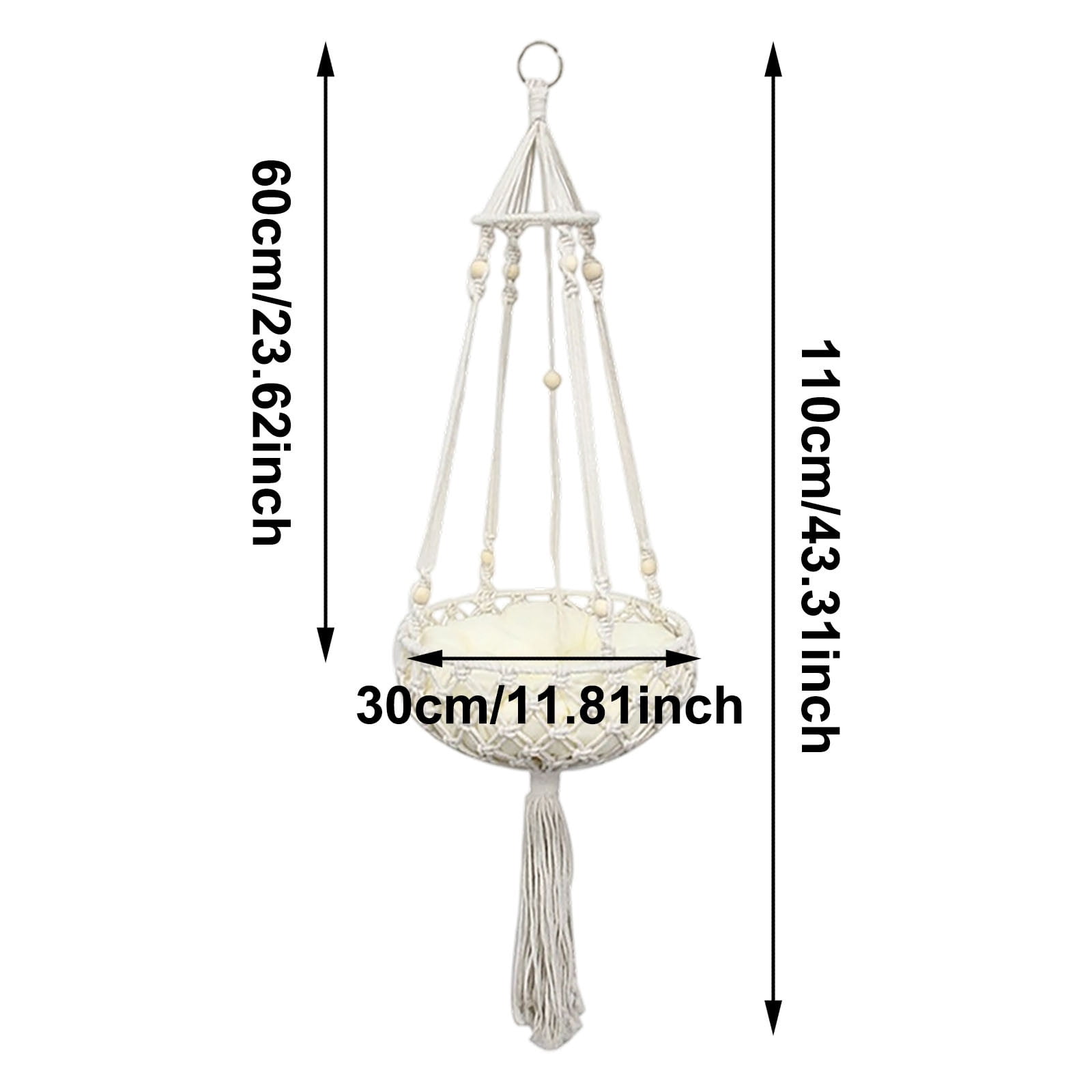 Cat Hammock Bed Handwoven Cotton Rope - Round Hanging Pet Bed for Indoor Cats and Small Dogs, Boho Window Perch or Wall Mounted Swing for Sleeping, Playing, and Lounging