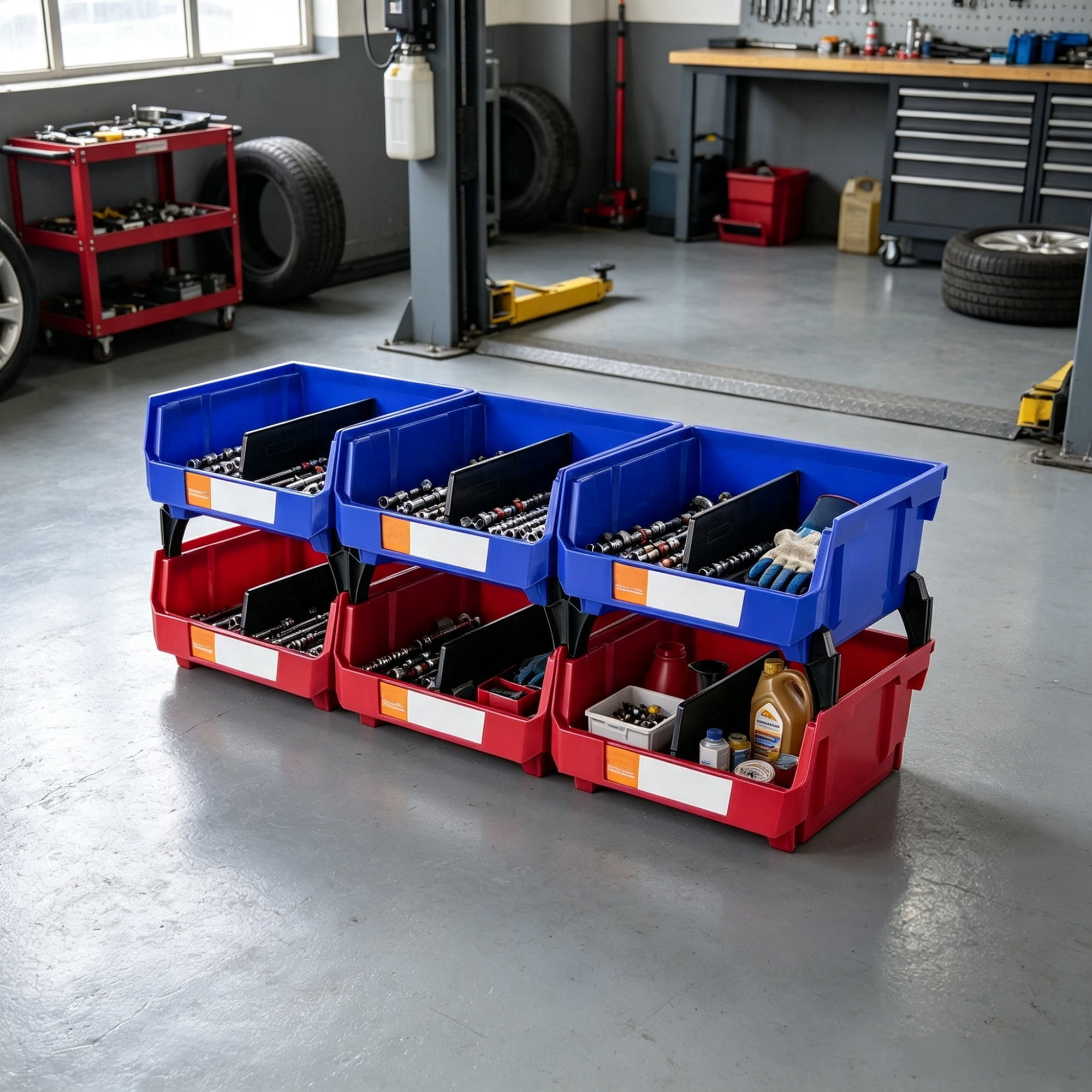 6 Pack Plastic Storage Bin, Hanging Stackable Organizer Bin, Heavy Duty Stacking Containers for Closet Kitchen Office & Pantry, 11" x 11" x 5"