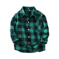 thumbnail image 2 of LFEOOST Boys' Girls' Fashion Flannel Shirt Jackets Plaid Long Sleeve Lapel Button Down Shacket Fall Winter Coat Outwear Casual Green 5-6 Years, 2 of 7