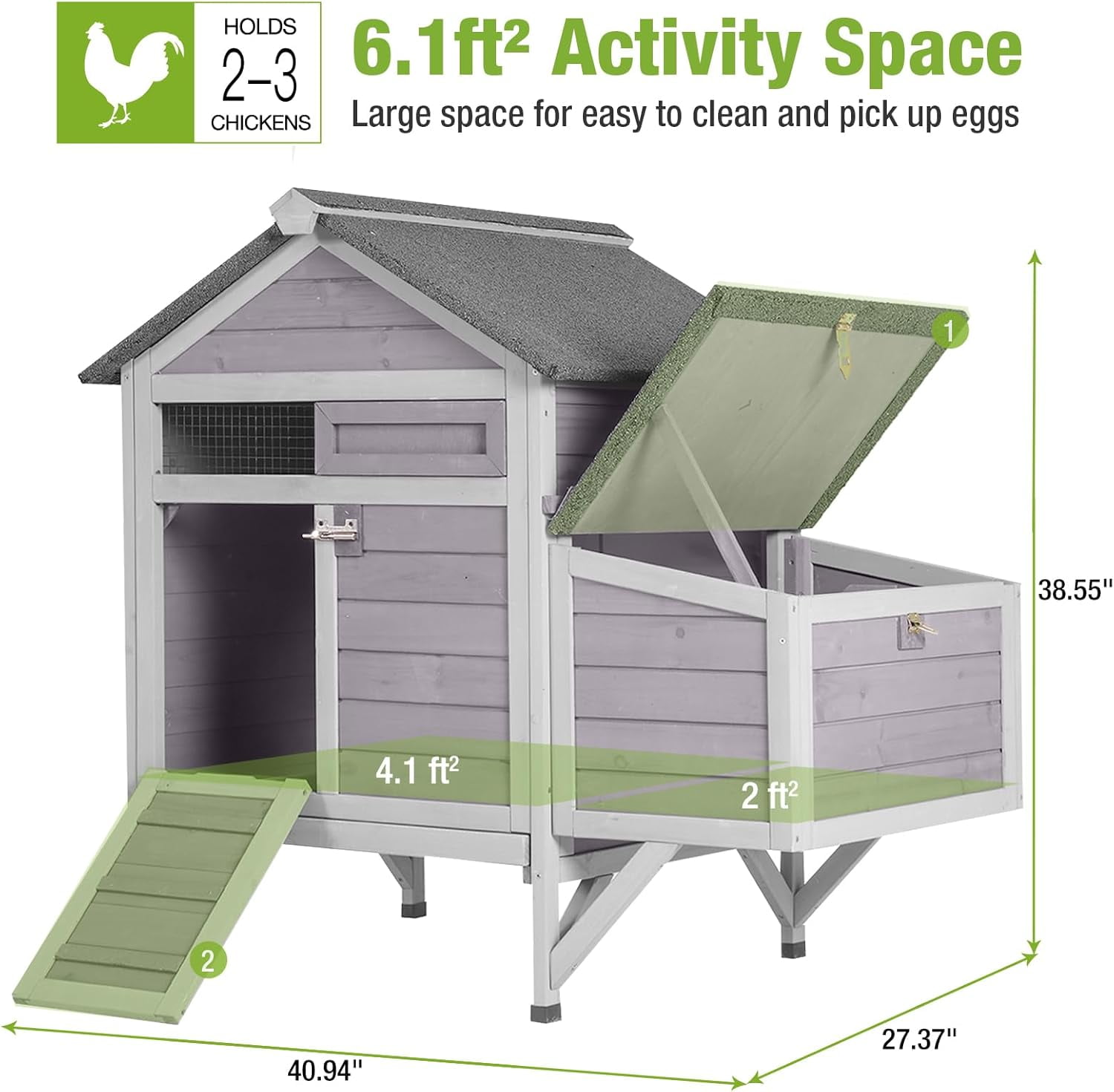 Outdoor Chicken Coop with Nesting Box, Weatherproof Hen House with Leakproof Pull-Out Tray, Oenable Roof, Poultry Coops for Chickens, Duck & Quail