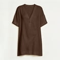 thumbnail image 6 of Alkepwun Summer Dresses for Women 100% Cotton Summer V-Neck Short Sleeve Relaxed Cropped Stretch Sundress Solid Color Casual Dropped-Shoulder Straight Hem Pullover Dress, 6 of 9