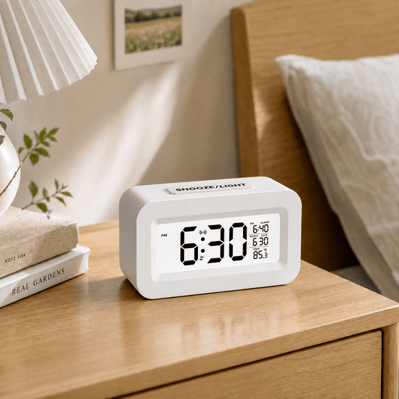 VOLIVO Square Digital Alarm Clock Mini USB Charging Bedside Clock, Large Display Night Light Snooze Temperature Clock for Bedroom Office Living Room