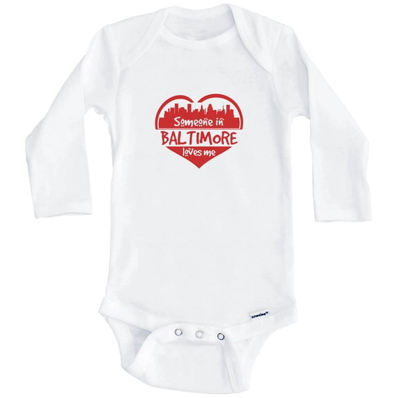Someone in Baltimore Loves Me Baltimore Maryland Skyline Heart One Piece Baby Bodysuit (Long Sleeve), 0-3 Months White