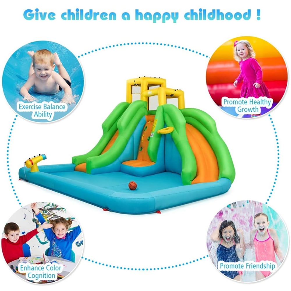 Aimee Lii Inflatable Water Park Bounce House with Climbing Wall without Blower, Bounce House Water Slide for 5-10