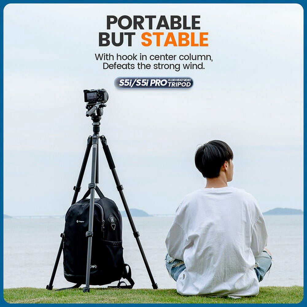 Fotopro 64-inch Aluminum Tripod for Camera, Heavy-Duty Video Tripod Stand with Quick Leveling Base, 1/4” and 3/8” Universal QR Plate, S5i Pro
