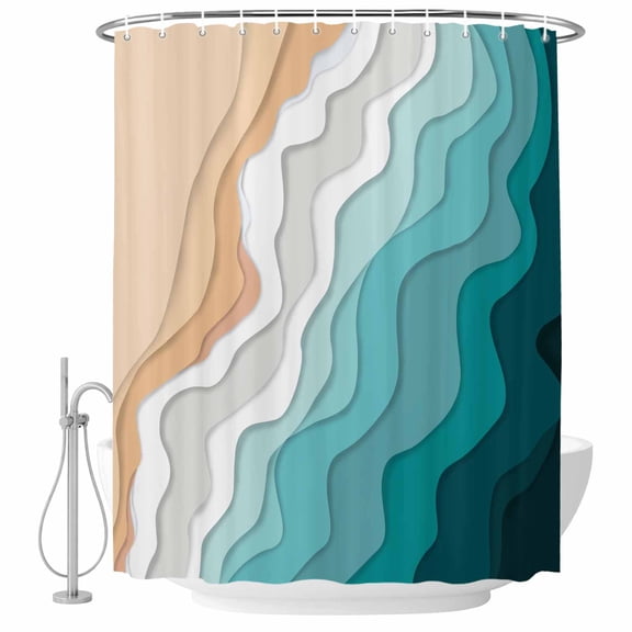 Abstract Ocean Waves Fabric Shower Curtain Green Brown Washable Shower Curtains for Bathroom, Waterproof Bath Curtain with Hooks Home Decor 36x72in