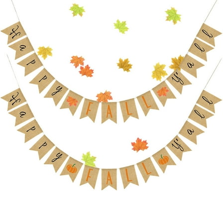 HINTRMENT Thanksgiving Day Party Banner Happy Fall Yall Burlap Garland for Indoor Outdoor Decoration Multi 36 inches