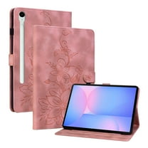 FJLBDE Case for Samsung Galaxy Tab S10 FE Plus/S10 FE  13.1 Inch 2025, Embossed Flower PU Leather Flip Wallet Folio Stand Cover, Pink