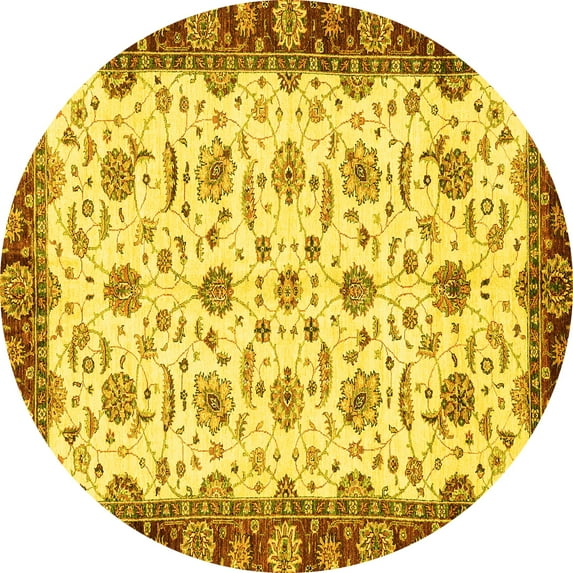 Ahgly Company Machine Washable Indoor Round Oriental Yellow Traditional Area Rugs, 3' Round