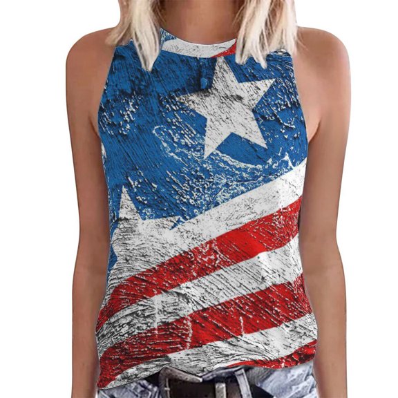 Usmisi 4th of July Tank Tops Casual Independence Day Tshirts Loose Comfy Breathable Patriotic Vest Womens Fashion Star Striped Print Crewneck Sleeveless Summer Blouses Blue m