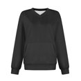 thumbnail image 6 of Huankd Women's V Neck Sweatshirt Fleece Cute Pocket Sweatshirts No Hood Oversized Comfy Hoodie Y2k Soft Fall Winter Tops Black 3XL, 6 of 6