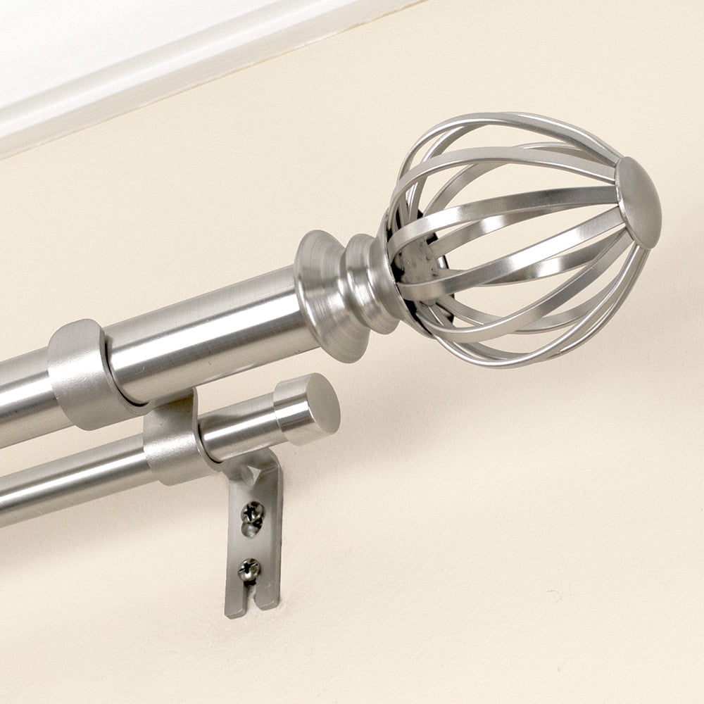 Lumino 1" and 5/8" Plated Brushed Nickel Regis Cage Adjustable Double Curtain Rod Set, 42"-120"
