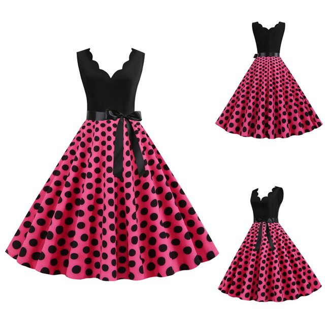 Kcodviy Robe d'Été Vintage à Pois Scintillante pour Femme, Imprimé, Sans Manches, Décontractée, Soirée, Grande Taille, par-Dessus, Fête, Bal