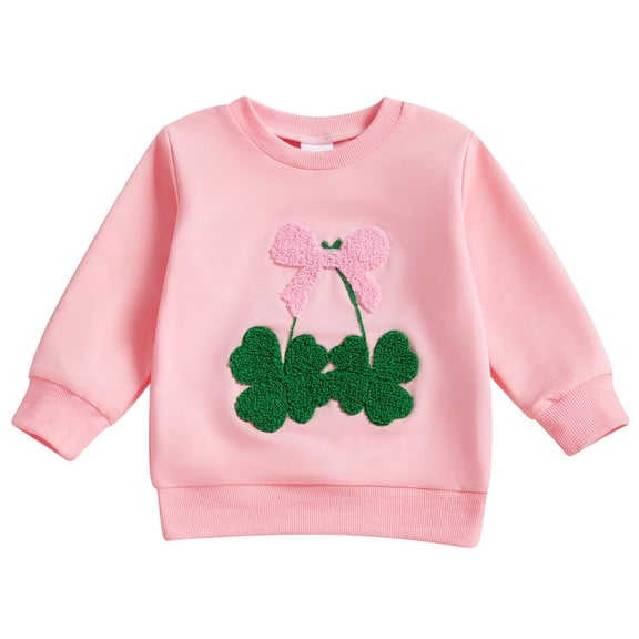 Tiijoy St. Patrick's Day Sweatshirt for Girls Four-Leaf Clover Crewneck Pullover, Sizes 6-12 Months