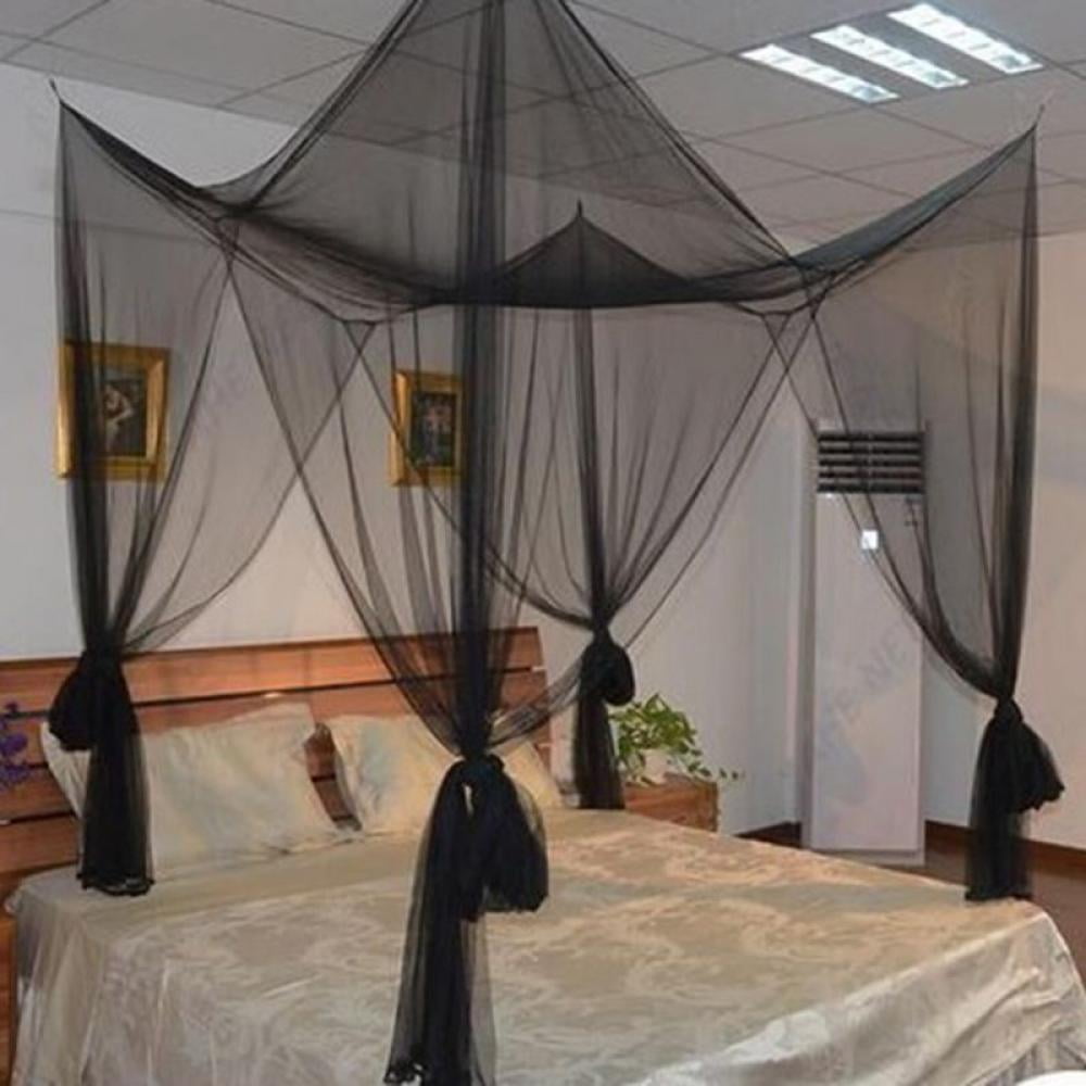 Bedding 4 Corners Post Insect Bed Canopy Black Netting Curtain Mosquito Net New 