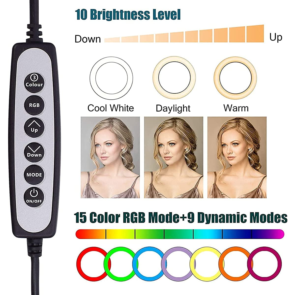 10" RGB Selfie Ring Light with 63" Tripod Stand, Dimmable for Makeup Live Streaming YouTube TikTok Photography