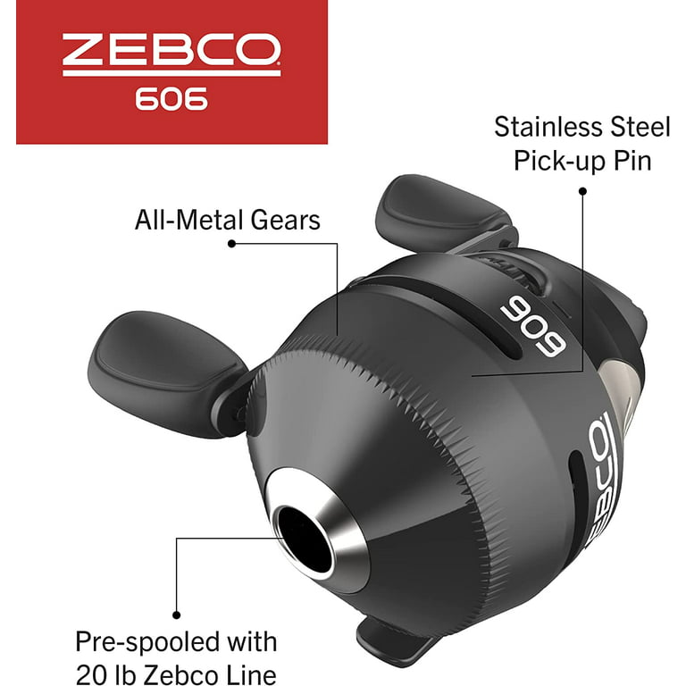 Zebco 606 Spincast Fishing Reel, Size 60 Reel, Right-Hand Retrieve,  Pre-Spooled with 20-Pound Zebco Fishing Line and No-Tangle Design, QuickSet  Anti-Reverse and Dial-Adjustable Drag, Black 