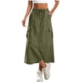 thumbnail image 3 of Titcea Cargo Skirts for Women Elastic High Waisted Drawstring Loose Side Slit Solid Color Maxi Skirt with Pockets Trendy Casual Cozy Streetwear Long Utility Skirt, 3 of 9