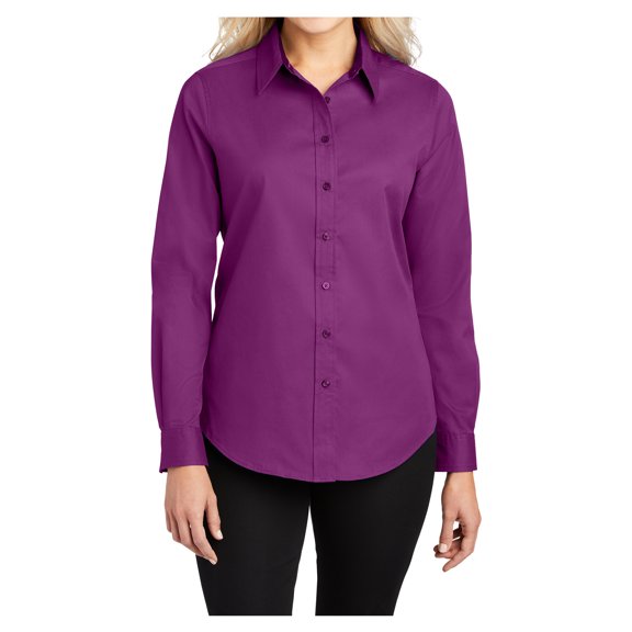 Womens Long Sleeve Easy Care Cotton/Polyester Shirt Deep Berry XS