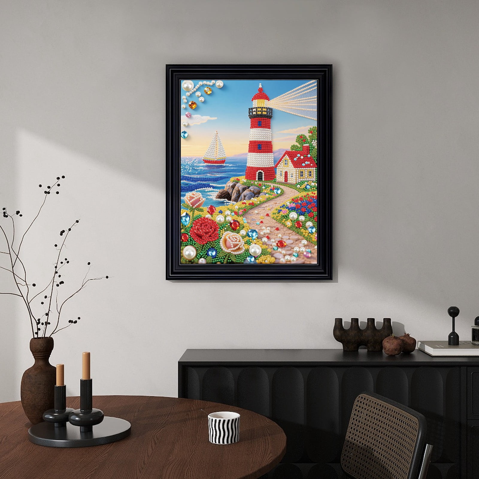 FLOPESN DIY Gemstone Pearl Diamond Art Painting Kit Unframed, 9.84X13.78in, Colourful Canvas Holiday Present Home Wall Decor Unframed-Lighthouse-1