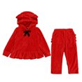 thumbnail image 1 of Ropa Para Niñas Pequeñas, Traje Para Niños Pequeños, Primavera Otoño, Terciopelo Dorado, Manga Larga, Color Sólido, Con Capucha, Top De Encaje, Pantalones, Traje Rojo Para Niños Odeerbi LM103-11083, 1 of 9