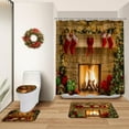 thumbnail image 3 of EcoNesxp Ensemble de Rideau de Douche de Noël Rouge avec Œillets Imperméable avec Tapis Motif Sapin de Noël Cheminée Ensemble de 4 Pcs Décoratif pour Salle de Bain, 3 of 5