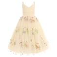 thumbnail image 1 of Robes pour Filles Robe Sans Manches avec Broderie de Fleurs Robe de Princesse d'Anniversaire en Dentelle Beige 6 Ans-8 Ans, 1 of 5