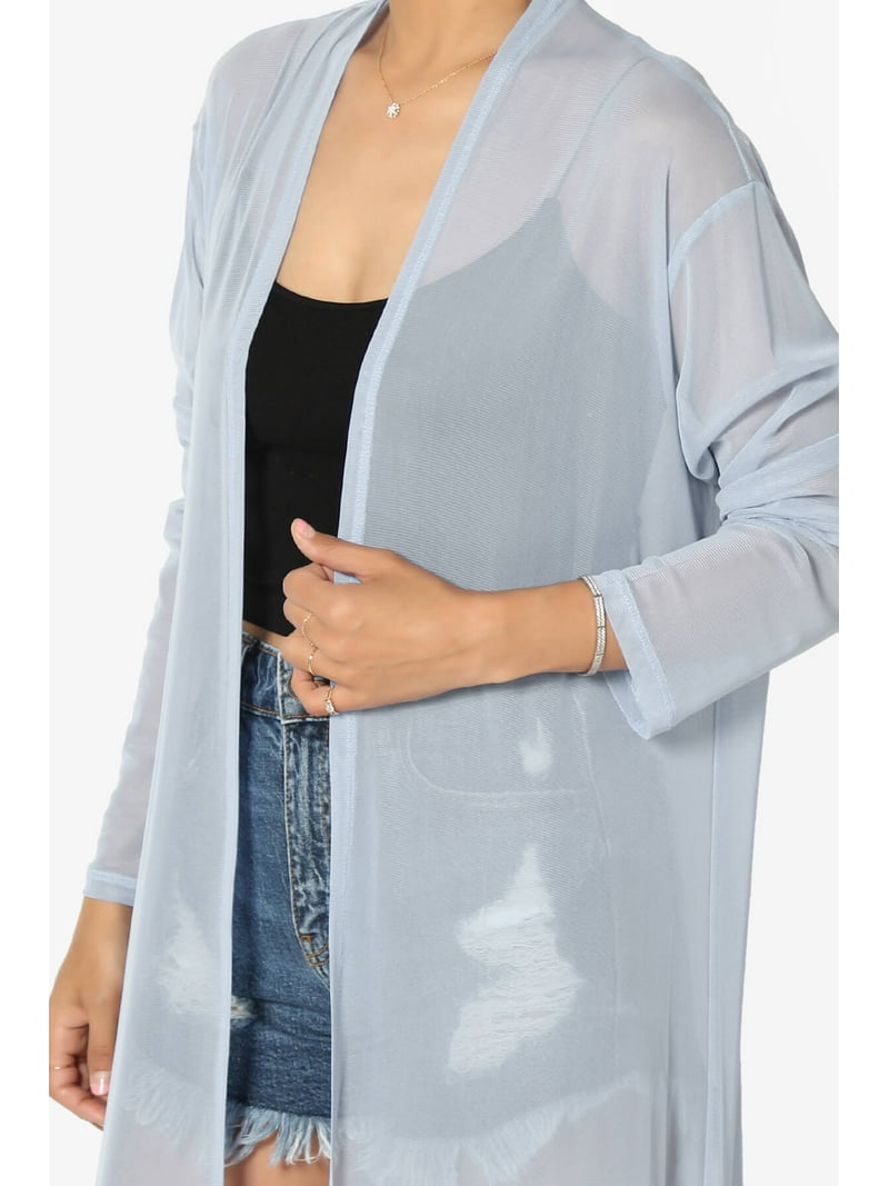 【完売品】　Santaku shear mesh cardigan Women's Sheer Mesh Long Sleeve Open Front Maxi Cardigan Mid