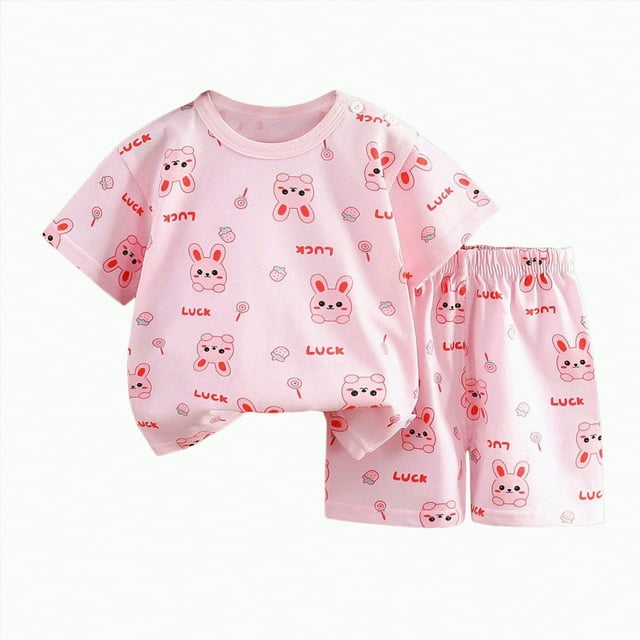 UAYOTSE Boys Comfortable Short Sleeved Two Pieces Set with Cute Cartoon Print,Sizes 4-5 Years