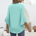 thumbnail image 4 of Yubnlvae Mint Green Blouses for Women Casual 3/4 Length Sleeve Womens Tops V Neck Tshirts Shirts with Flared Sleeve, M, 4 of 5