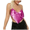 thumbnail image 2 of Women Neck Rhinestone Crop Top for Women V Backless Chest Chain Tank Top Festival Rave Club Spaghetti Strap Tops Hot Pink, 2 of 6