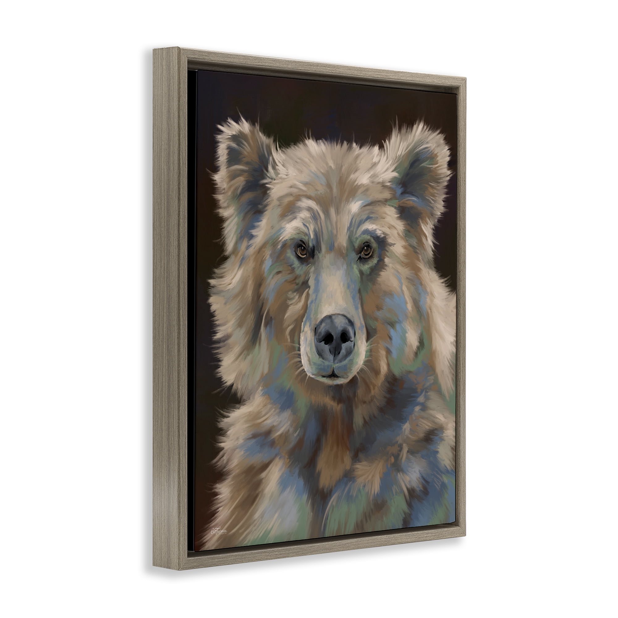 Stupell Industries Fluffy Bear Portrait Animals & Insects Painting Brown Floater Framed Canvas Art Print Wall Art, 17 x 21