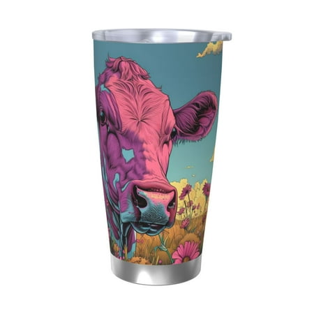 

Tideii Pink Cow In Sunflower Field for 20OZ Car Cup Stainless Steel Cold and Hot Cup with Lid Suitable for Outdoor and Home Unisex-Without Straw