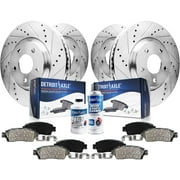 Detroit Axle - Brake Kit for 2010-2017 Chevrolet Equinox GMC Terrain Front & Rear Drilled Slotted Disc Brake Rotors Ceramic Brakes Pads 2011 2012 2013 2014 2015 2016 Replacement: 12.64" front Rotor