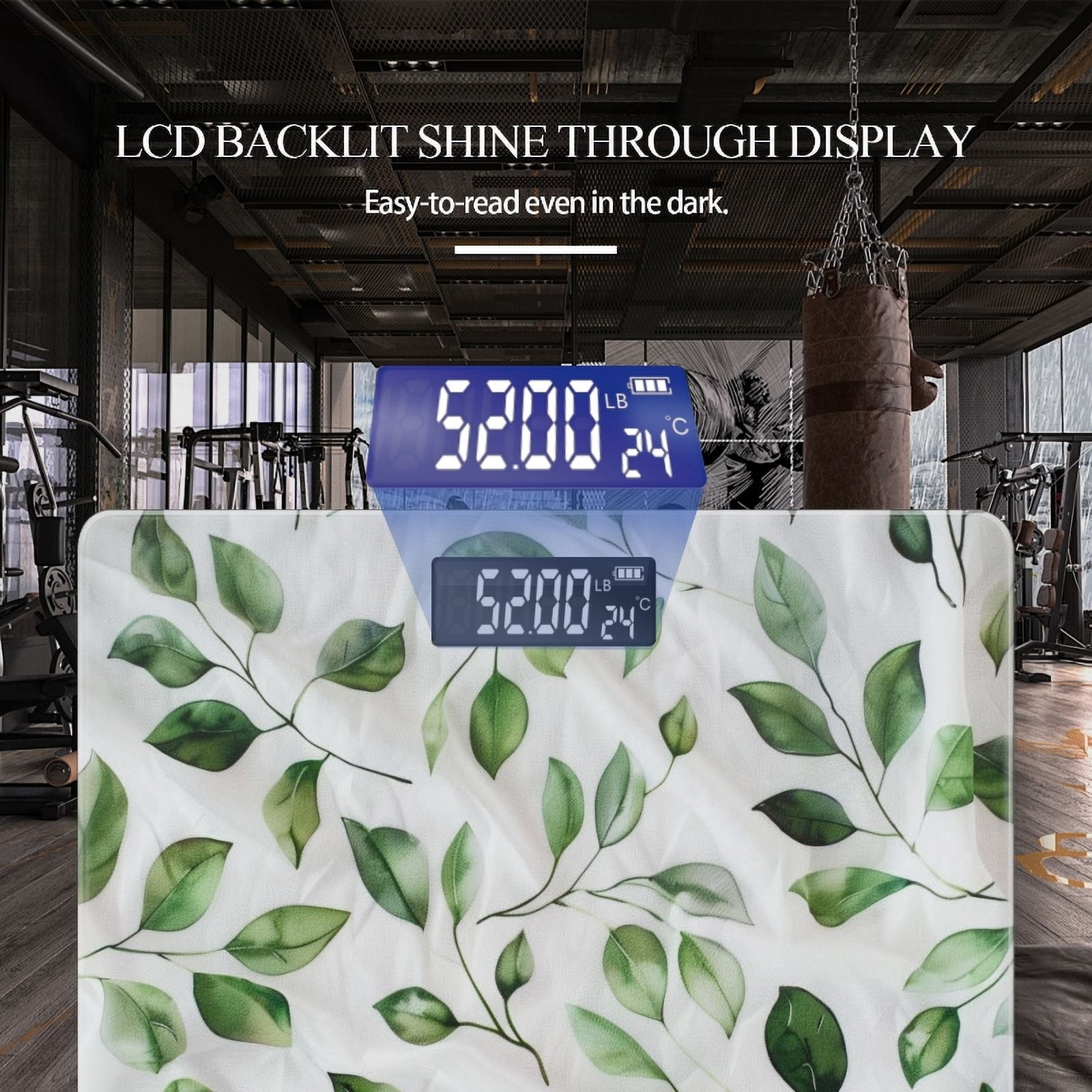 High Precision Body Weight Scale Smart Bathroom Scales with Large LCD Display(400lbs),Decorative for Bedroom-Pattern Of Green Leaves On White