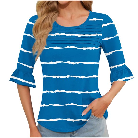 Weiqiqre Shirts for Women Loose Fit 3/4 Sleeve Tops Dressy Casual Three Quarter Length Blouses Cute Graphic Tees